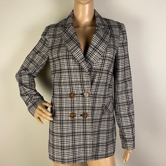 NEW TOPSHOP DOUBLE-BREASTED CHECK PRINT SUIT JACKET - Picture 3 of 7